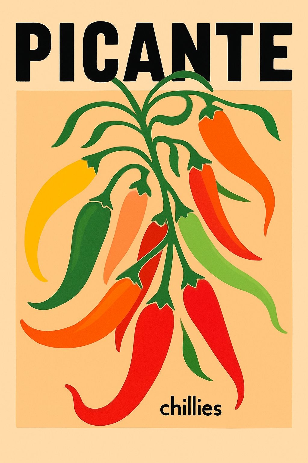 Vibrant Picante Chillies Graphic Design T-Shirt