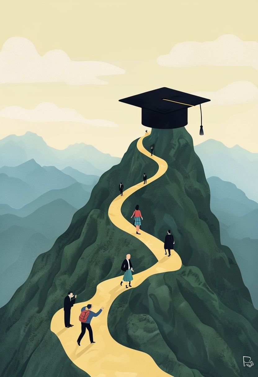 Inspiring Journey To Graduation Mountain Illustration Poster - Playground