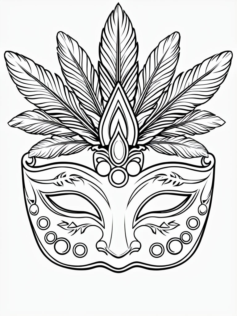 Intricate Black and White Ornate Mask Line Drawing Coloring Book Pages