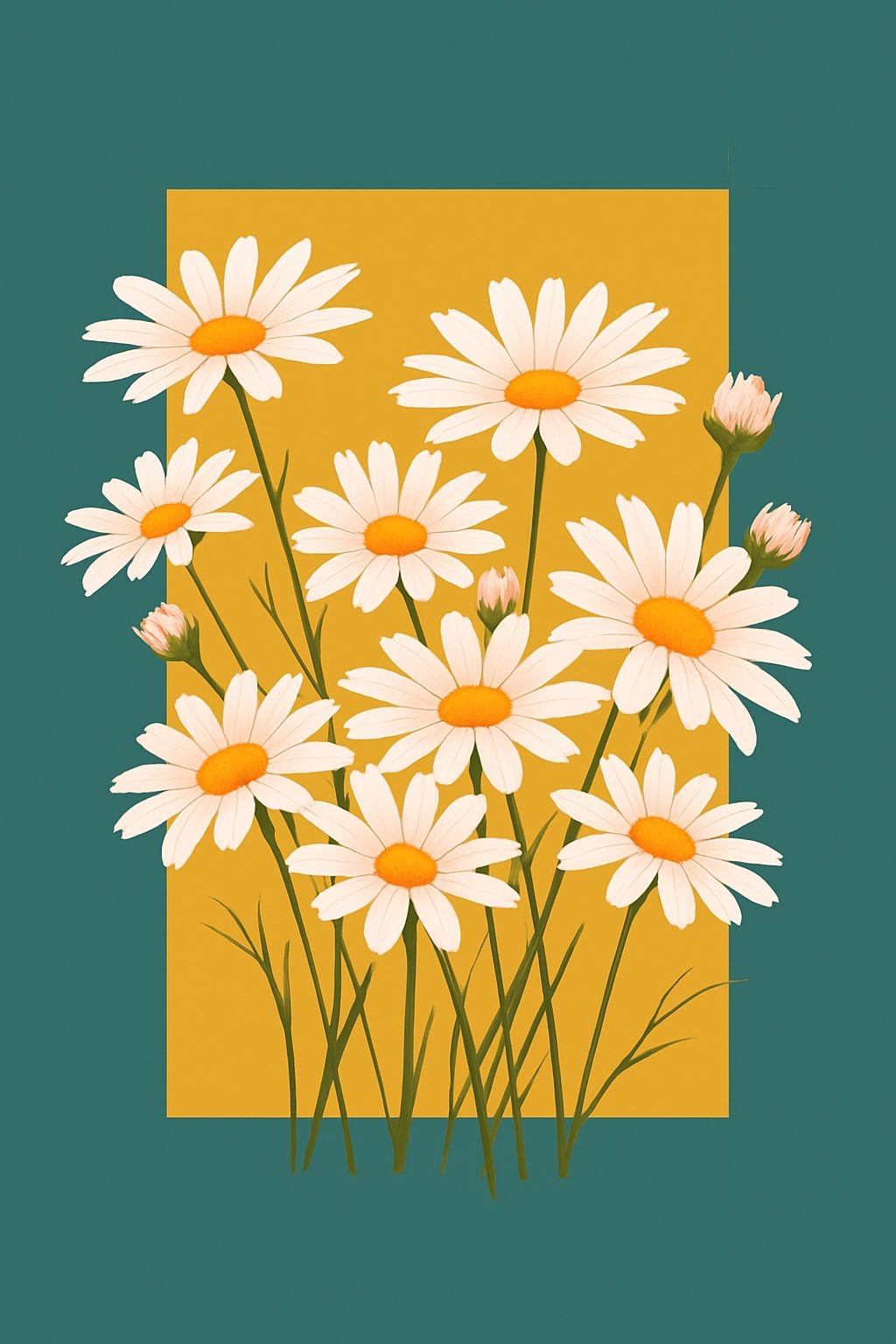 Bright Yellow Daisy Cluster Illustrated T-Shirt