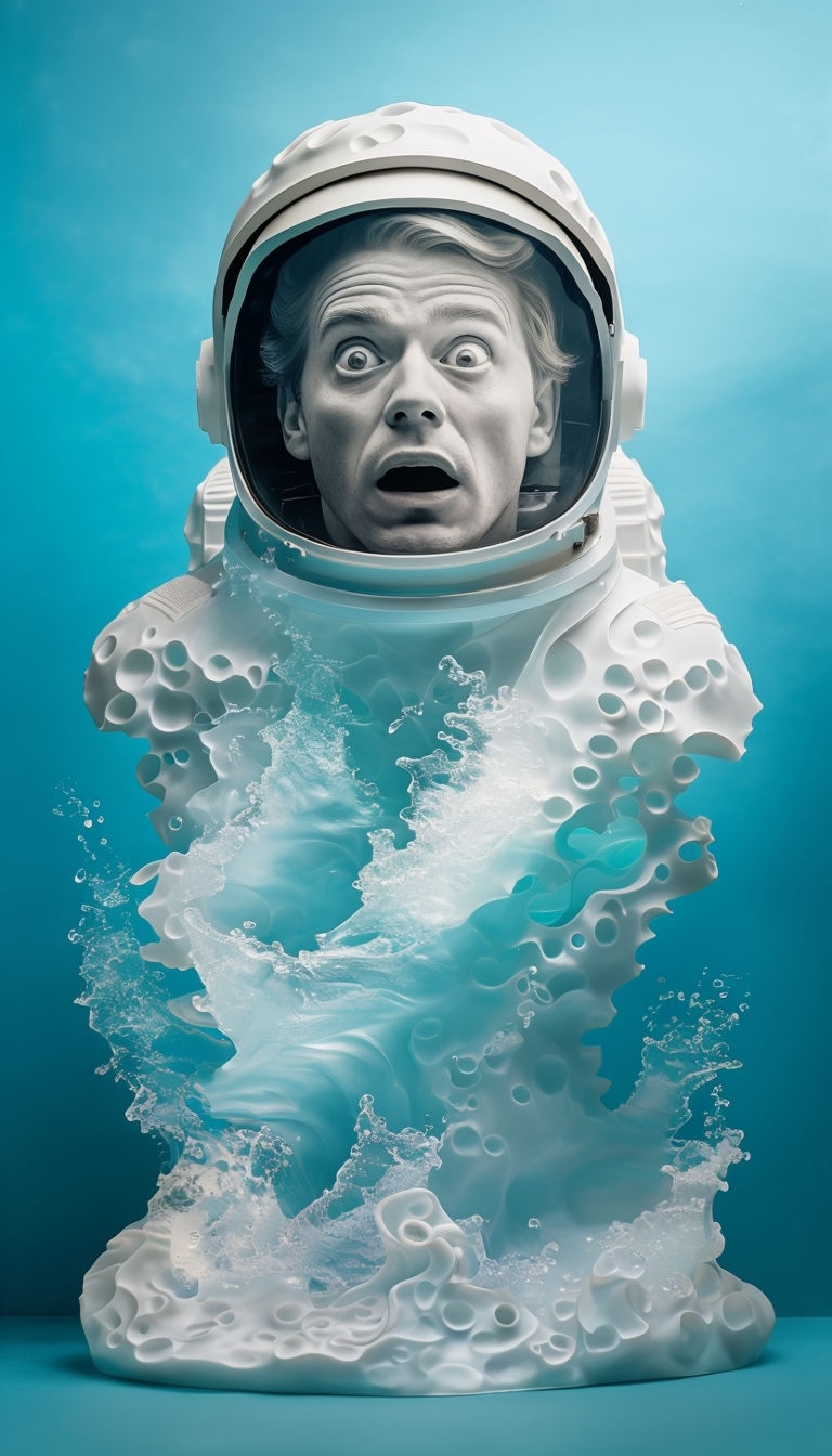 Whimsical Astronaut Sculpture in Translucent Aqua Marine Jelly Art