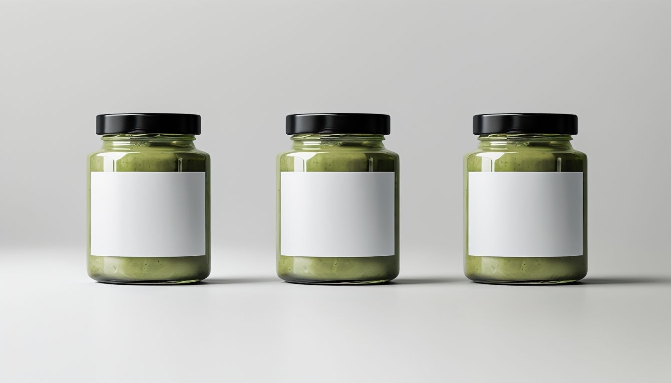 Minimalistic Glass Jars with Olive Green Contents Mockup