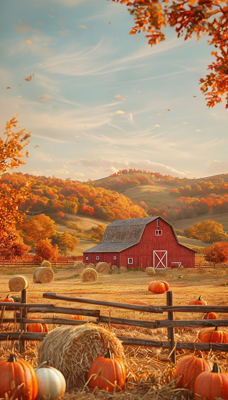 Rustic Thanksgiving Farmhouse Scene with Barn and Autumn Colors Poster