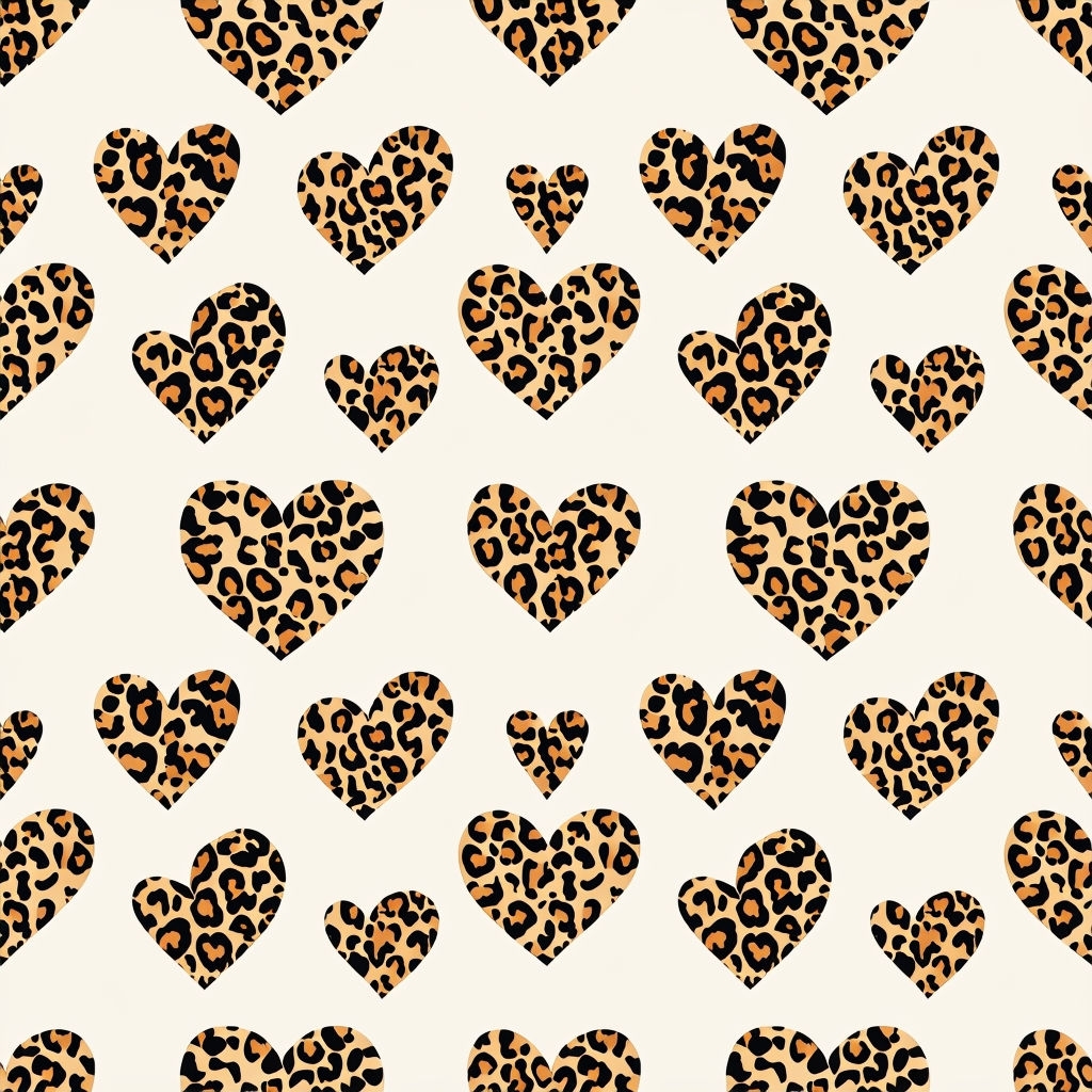 Chic Leopard Print Hearts Pattern on Creamy Beige Background Seamless Patterns