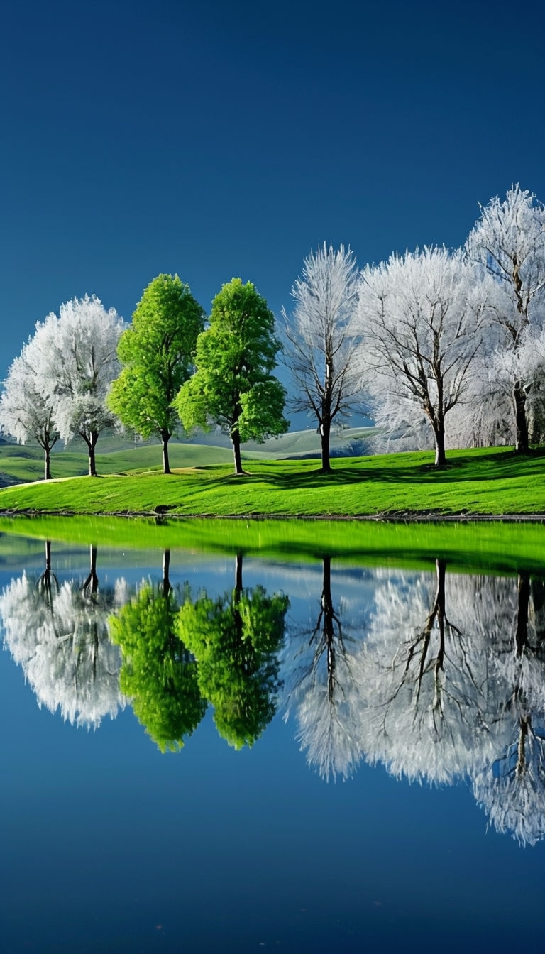 Tranquil Reflective Landscape with Vibrant Colors Mobile Wallpaper