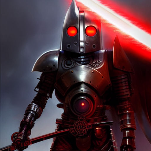 A metalic warforged with giant red glowing eyes by Te'ezz Megee ...