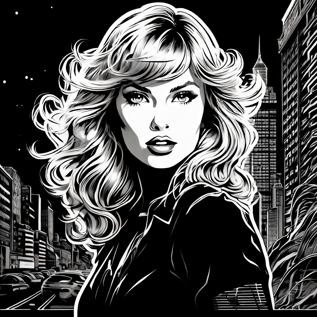 Taylor Swift captured in a coloring page outline with bold b... by ...