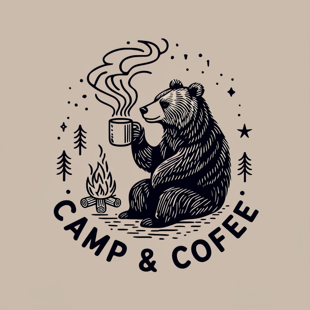 Whimsical Bear with Campfire and Coffee T-Shirt