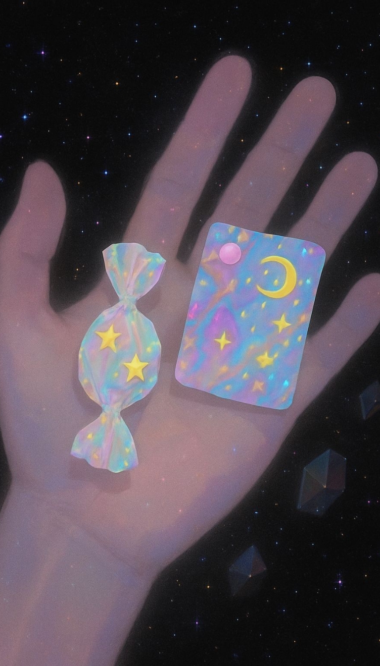 Surreal Lavender Hand Holding Whimsical Objects in Space Mobile Wallpaper