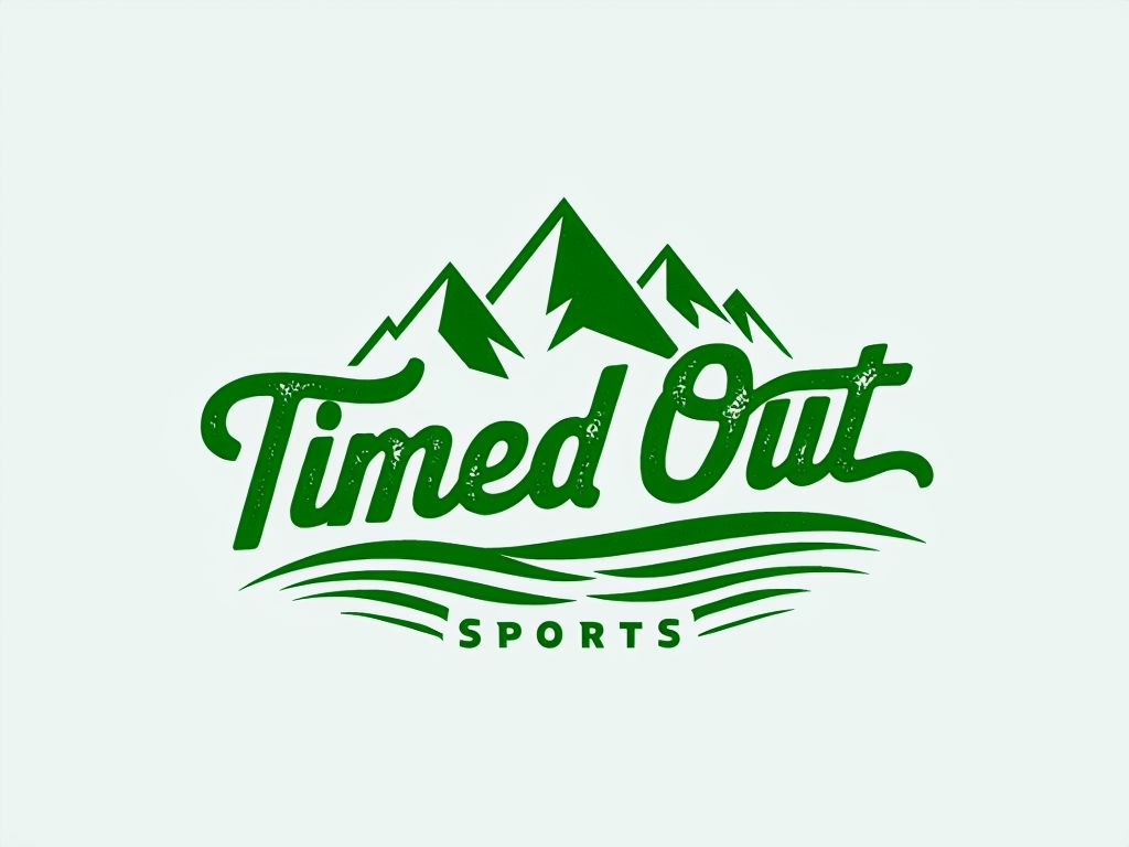 Modern Minimalist Timed Out SPORTS Logo Design with Mountain Peaks