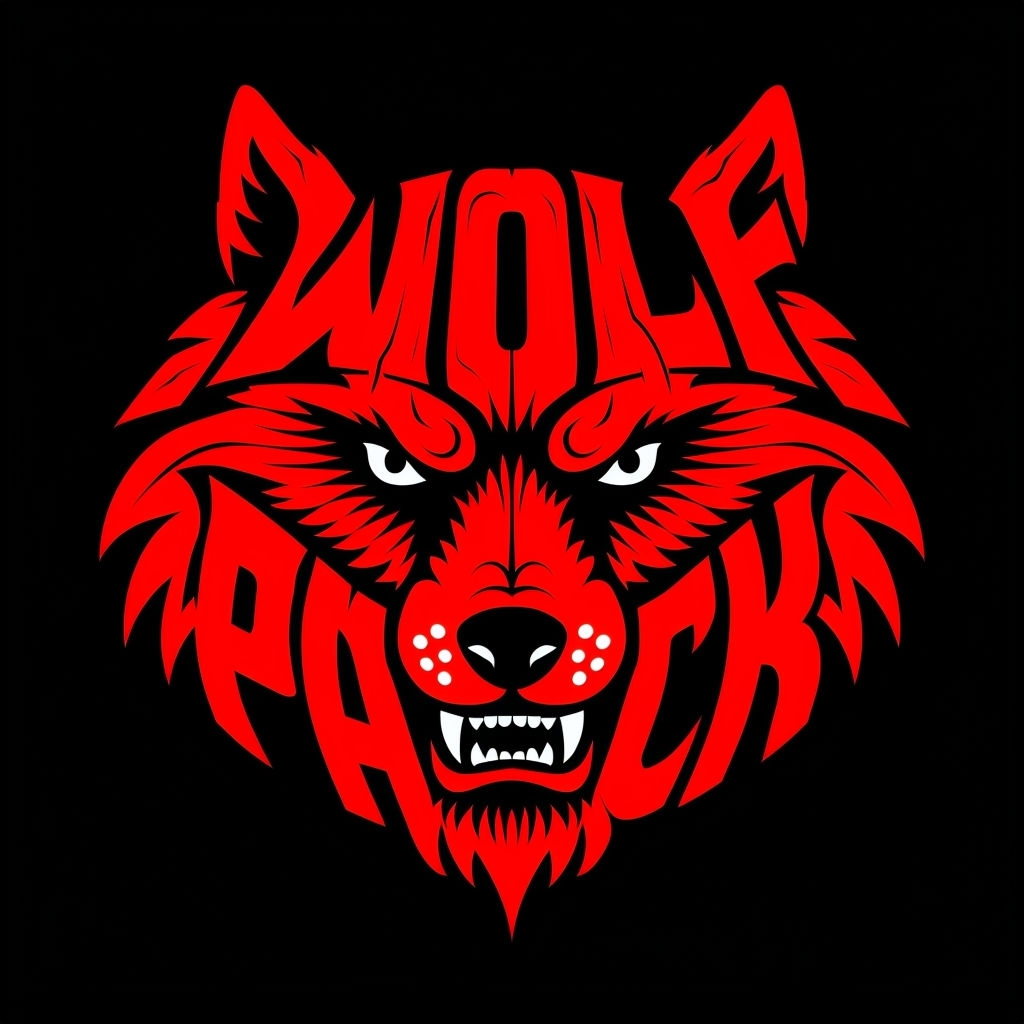 Vibrant Red Wolf Pack Graphic Design T-Shirt