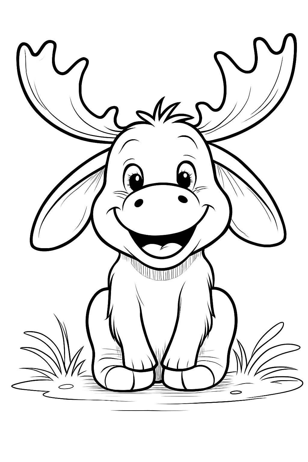 Cute Cartoon Elk Line Drawing for Fun Coloring Book Pages