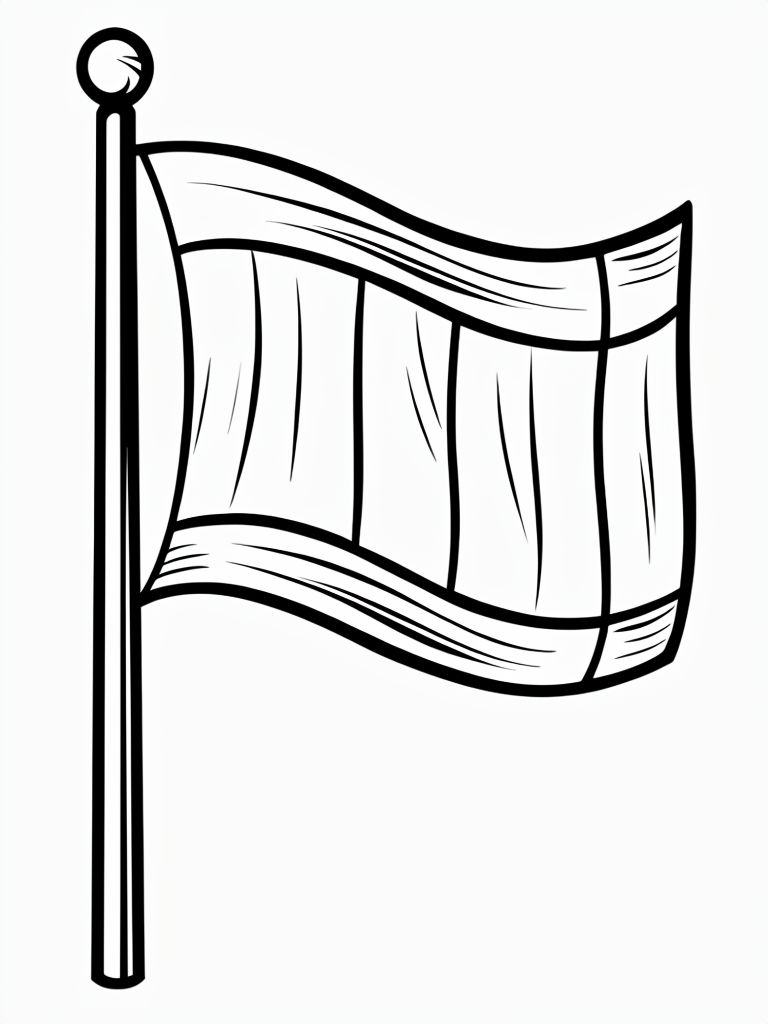 Wavy Striped Flag Line Drawing for Coloring Book Pages