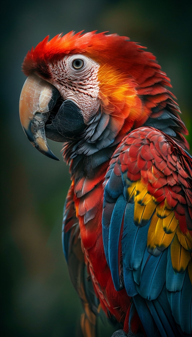 Stunning Close-Up of a Scarlet Macaw Feather Detail Mobile Wallpaper
