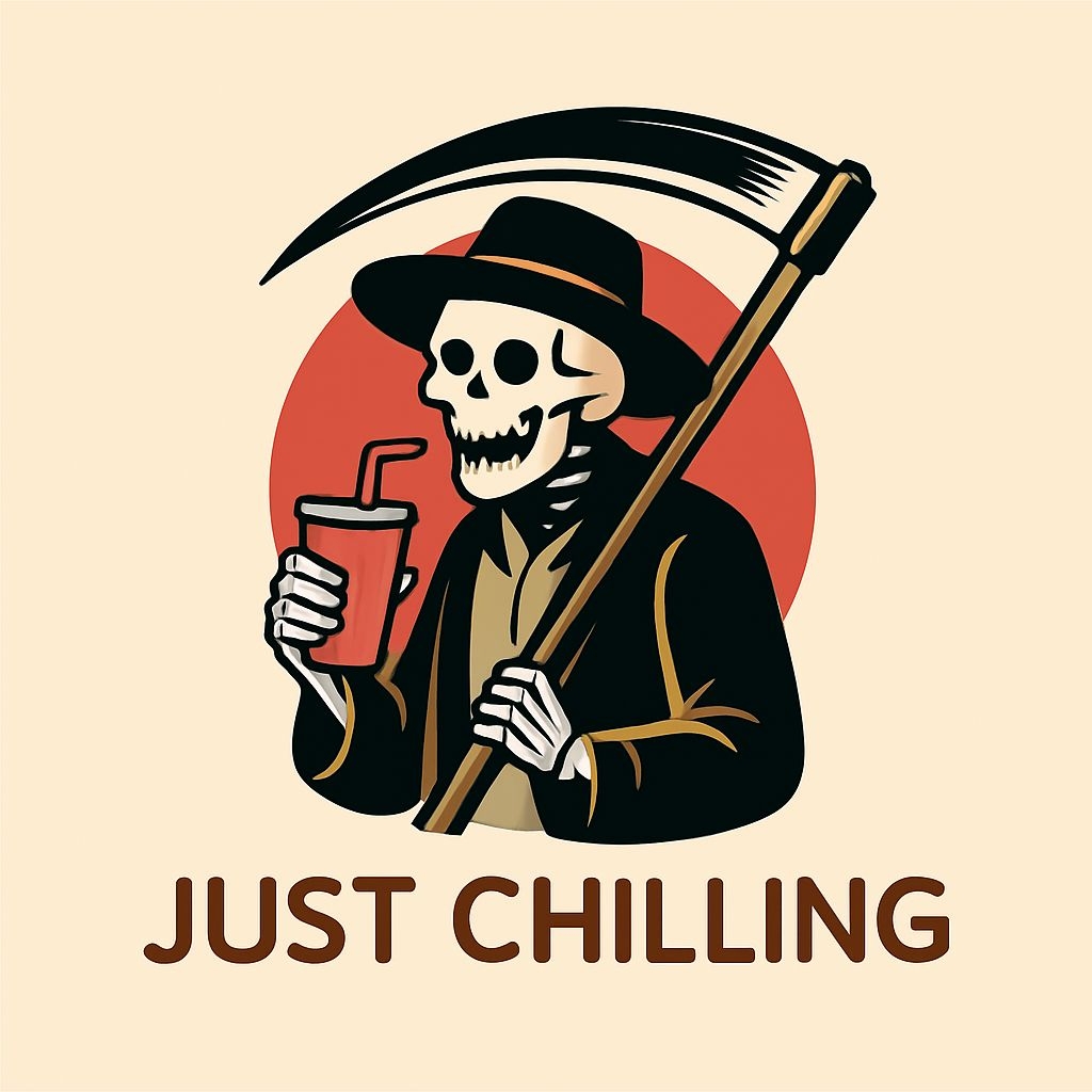 Just Chilling Cartoon Grim Reaper with Drink T-Shirt