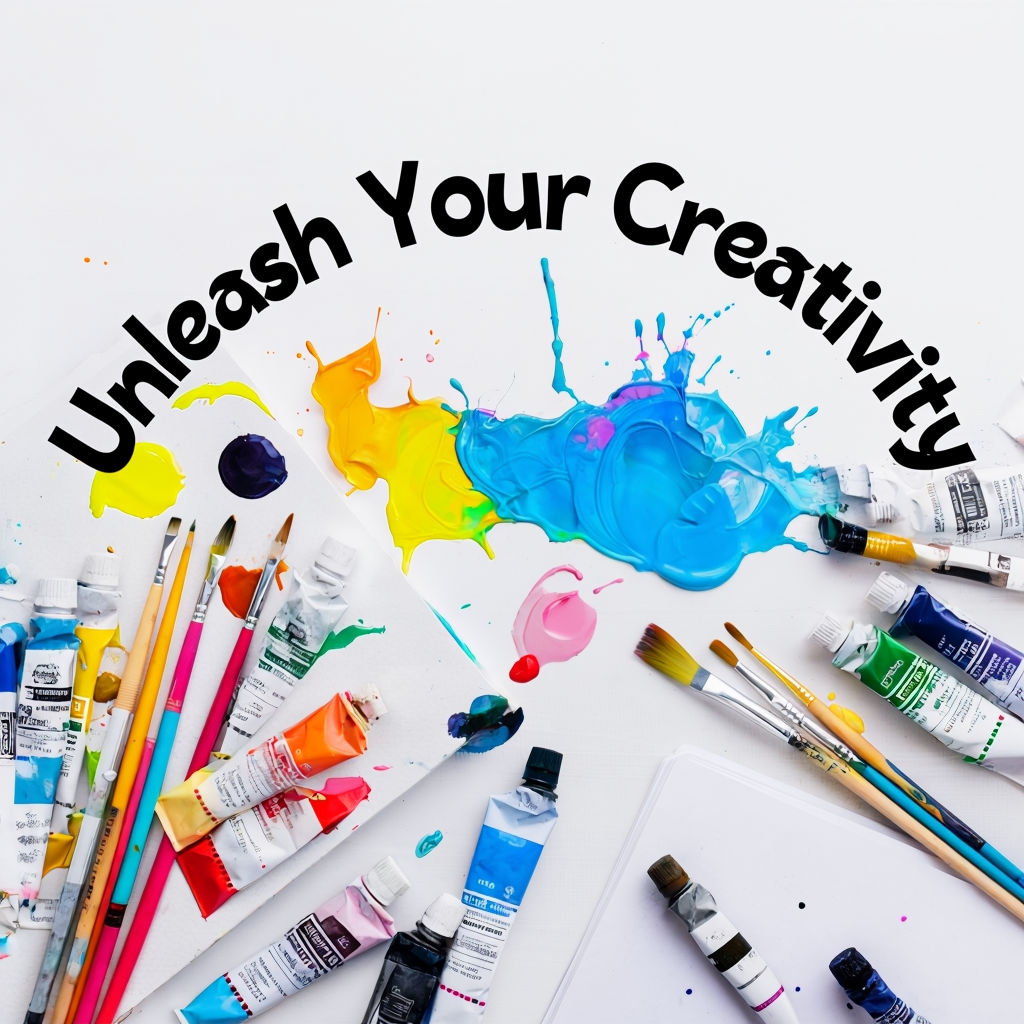 Vibrant Art Supplies with Unleash Your Creativity Text Poster