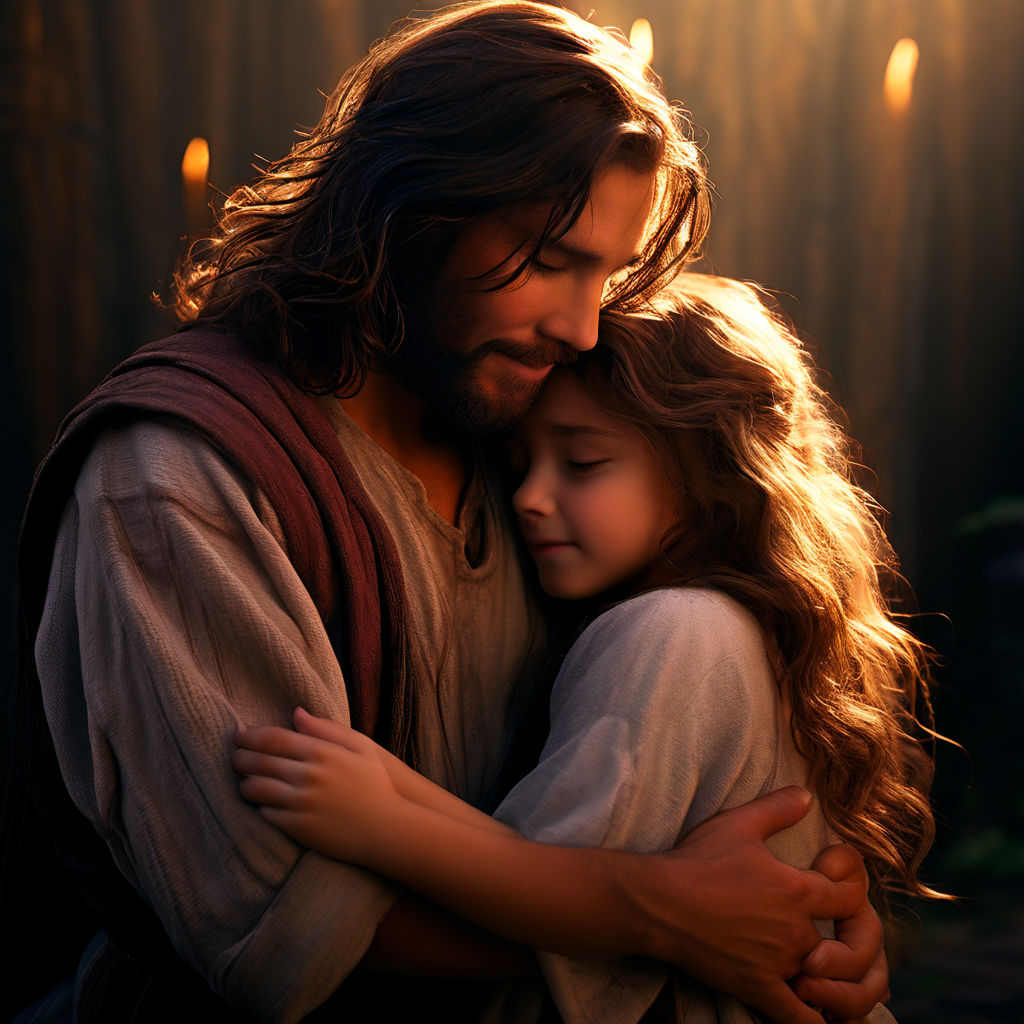 Jesus hugging a girl disney 8k image by Beatriz Fernandes - Playground