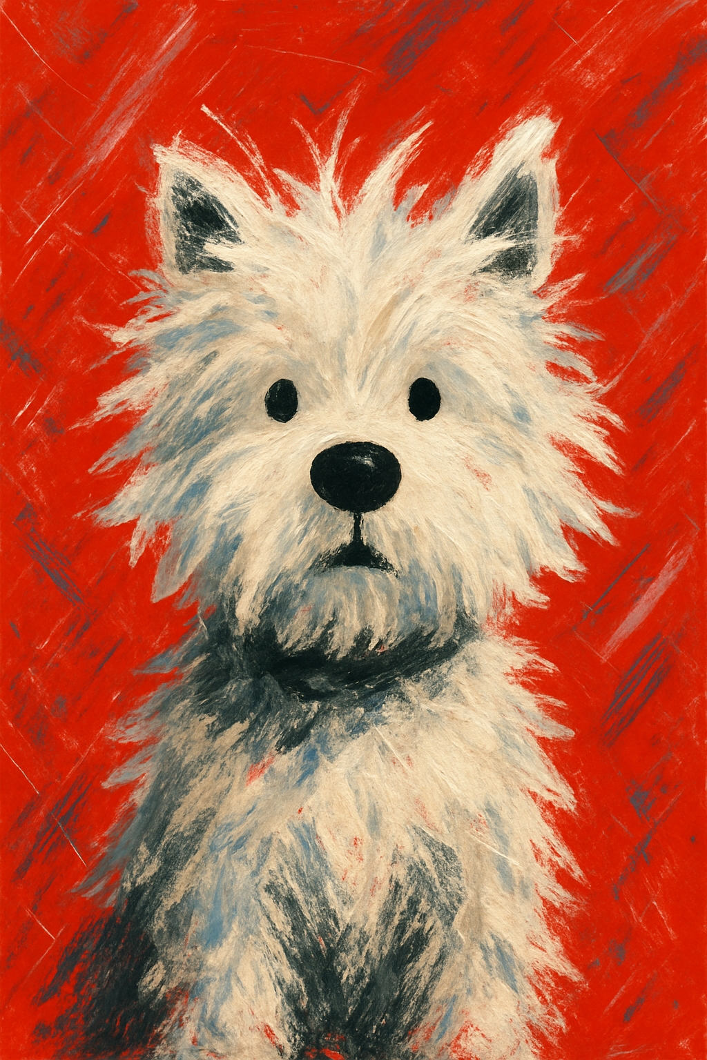 Playful West Highland Terrier Digital Painting with Bold Background Art
