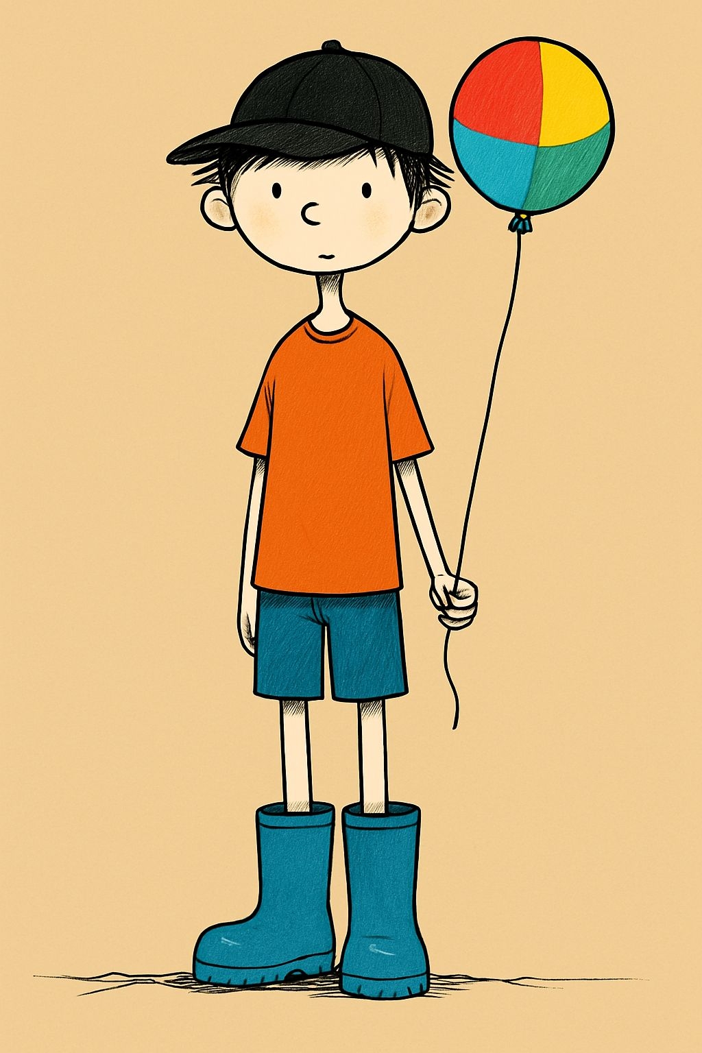 Playful Cartoon Boy with Balloon Illustration Art