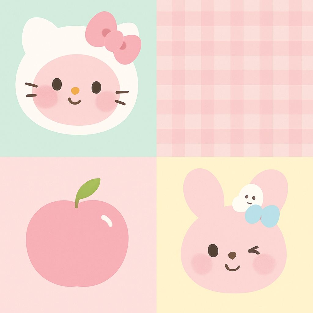 Cute Whimsical Characters and Objects Quadrants Seamless Pattern