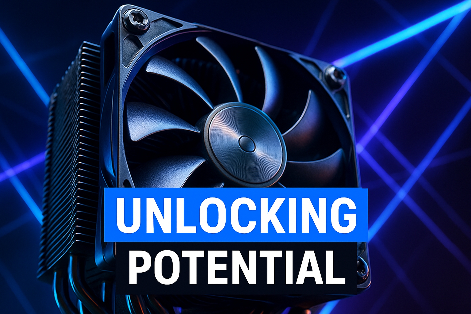 Futuristic CPU Cooling Fan Graphic with Bold Text Social Media Post