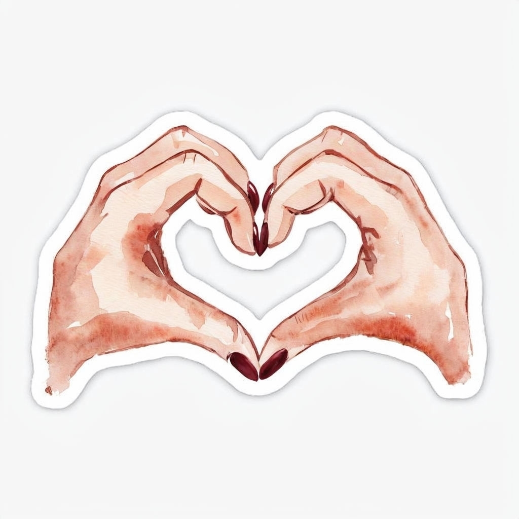 Elegant Watercolor Heart-Shaped Hands Illustration Sticker