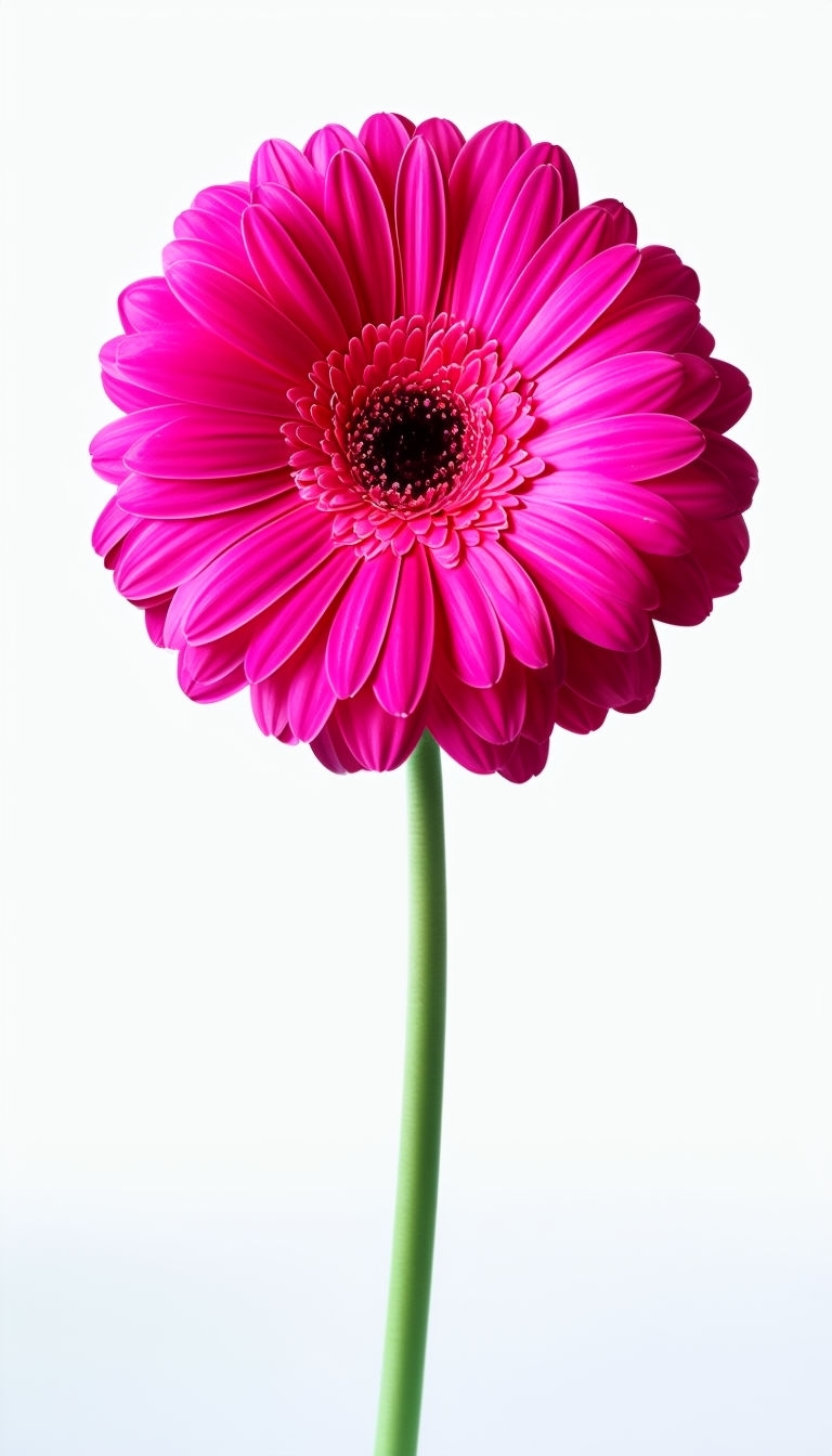 Vibrant Fuchsia Gerbera Daisy on White Background Mobile Wallpaper