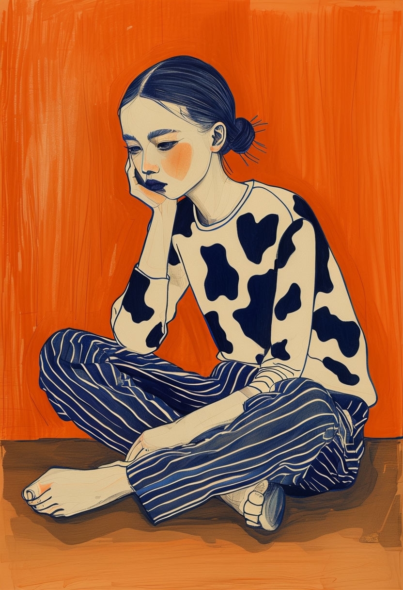 Contemplative Young Person Abstract Art Illustration