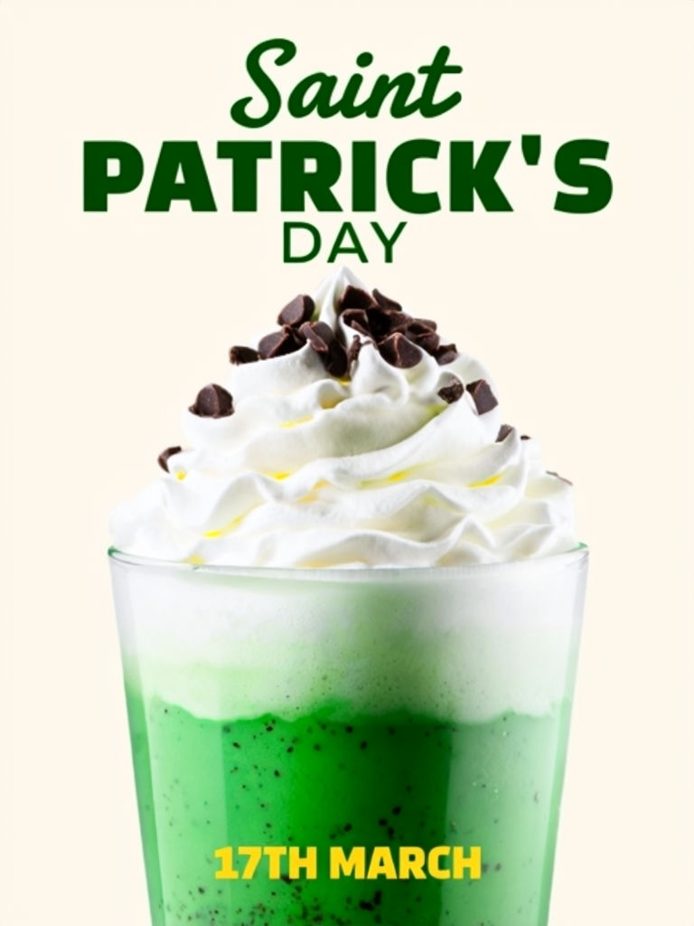 Festive St. Patrick's Day Drink Promotion with Vibrant Green Shake Social Media Post