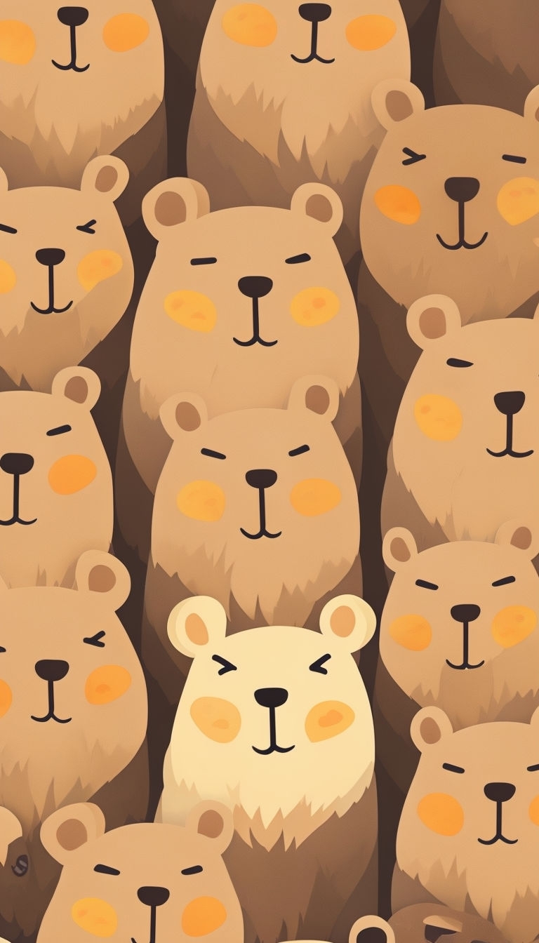 Whimsical Cartoon Capybara Pattern Digital Illustration Mobile Wallpaper