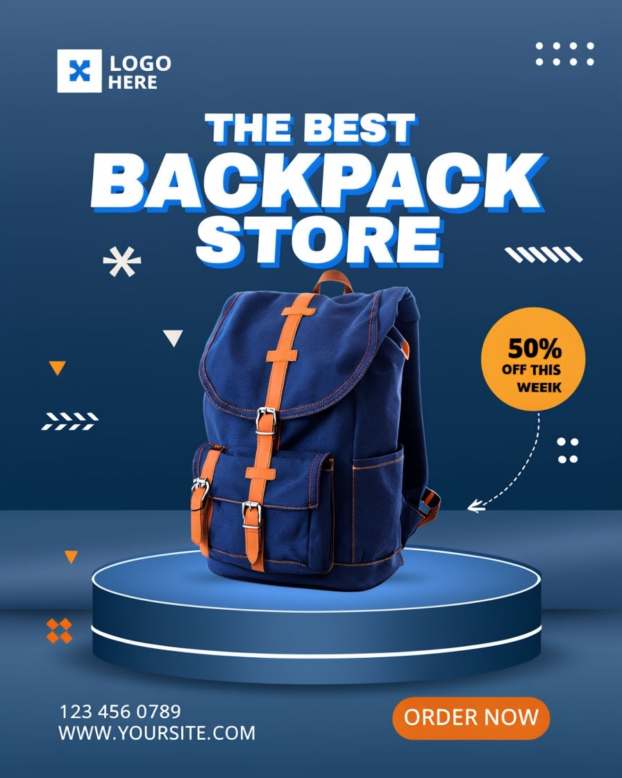 Modern Navy Blue Canvas Backpack Promotional Advertisement Ads