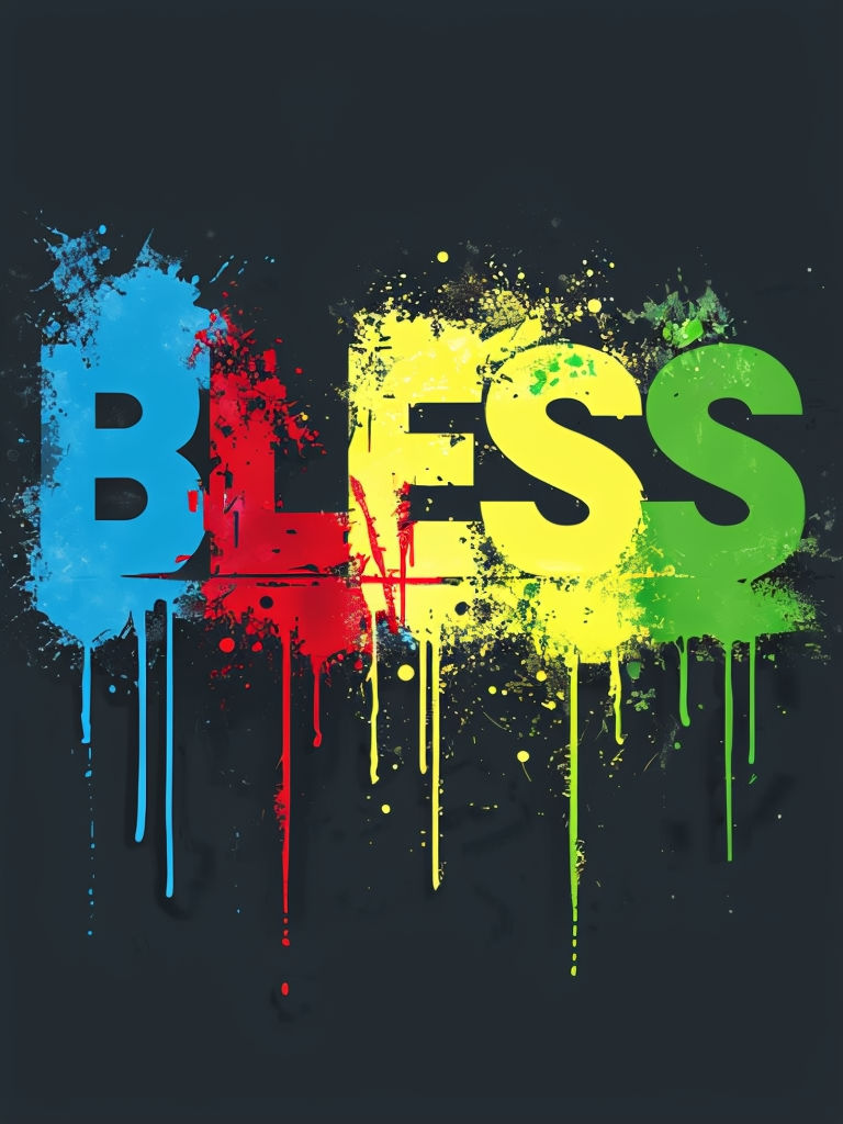 Vibrant Urban BLESS Typography Art with Dripping Paint Effect Poster