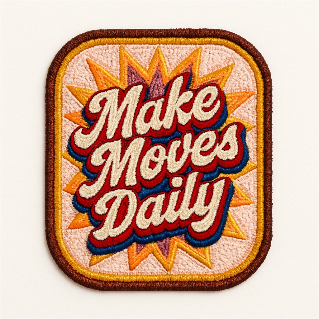 Motivational 'Make Moves Daily' Embroidered Patch Design for Hats