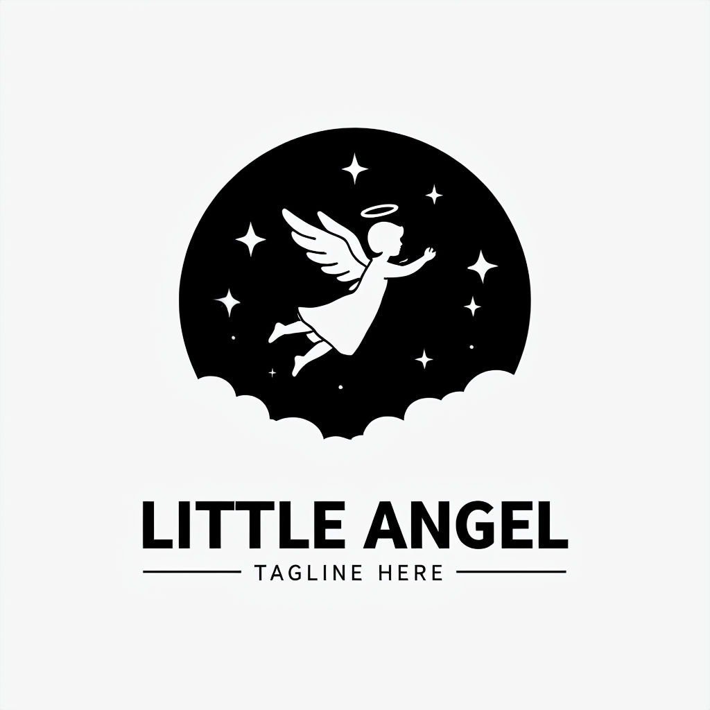 Minimalist Little Angel Logo Design with Celestial Elements