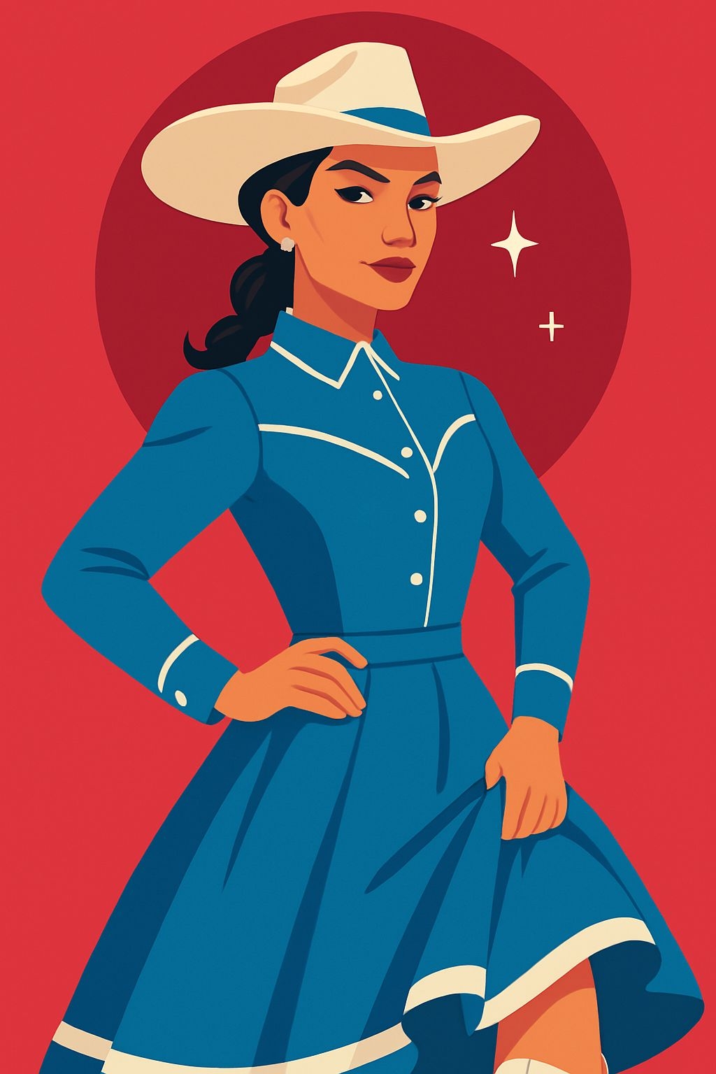 Confident Woman in Cowboy Hat Vibrant Illustration Art