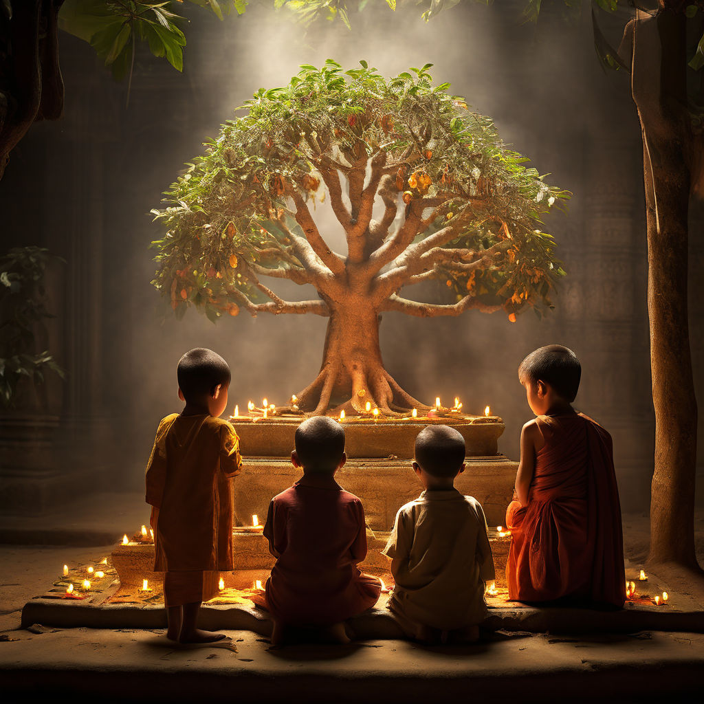 Children paying homage to the Buddhist Bodhi Tree by Namo Buddhaya ...