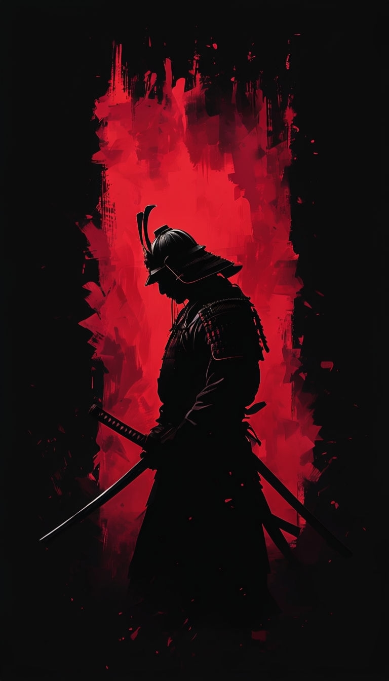 Striking Samurai Silhouette Against Intense Red Background Mobile Wallpaper