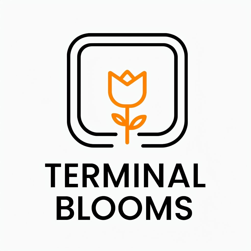Minimalist Terminal Blooms Floral Logo Design for Urban Gardening Logo