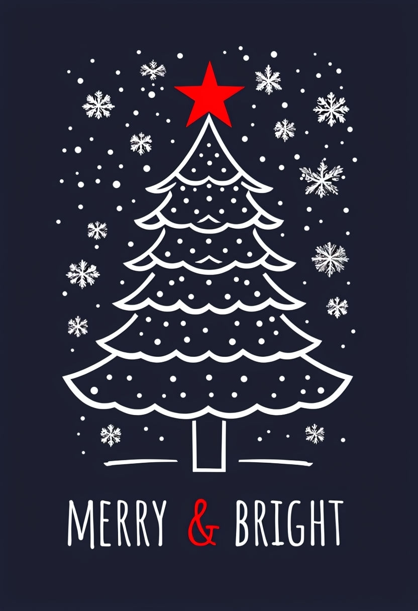 Festive Merry & Bright Christmas Tree T-Shirt with Star