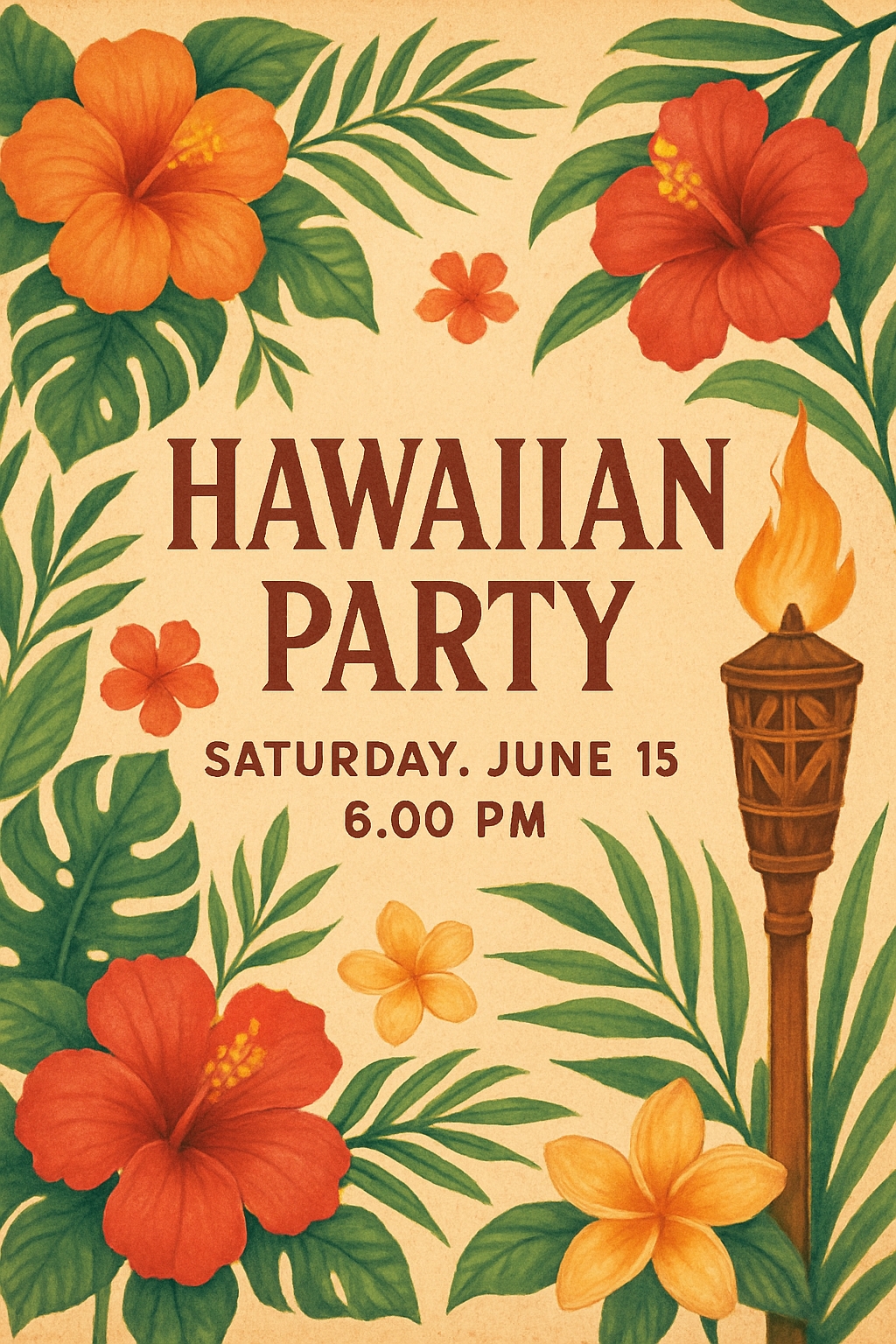 Vintage Hawaiian Party Invitation with Tropical Elements Card 