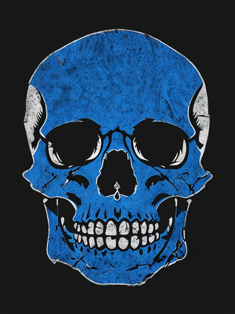 Vibrant Blue Skull Graphic Design on Black T-Shirt