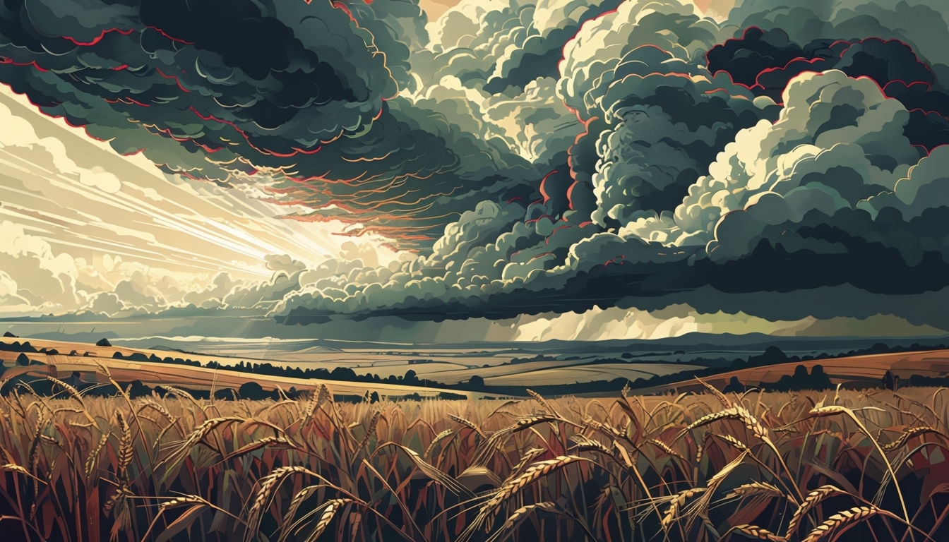 Dramatic Wheat Field Under Stormy Clouds Virtual Background
