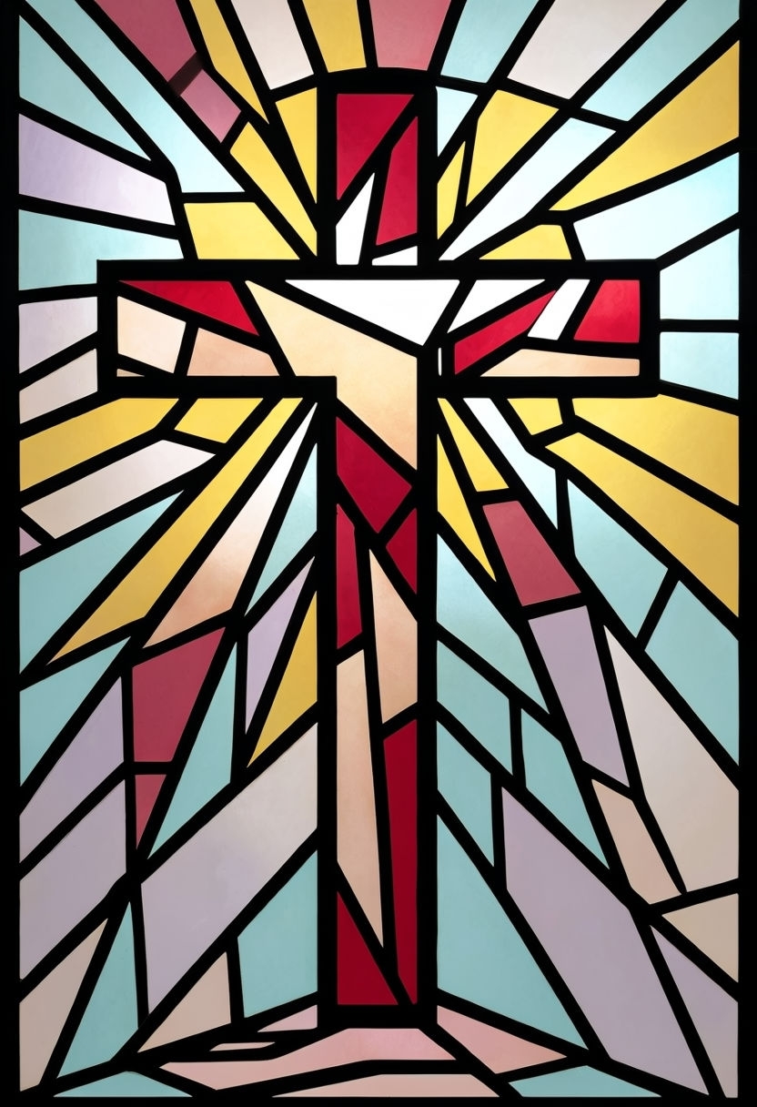 Abstract Stained Glass Christian Cross in Picasso Style Art