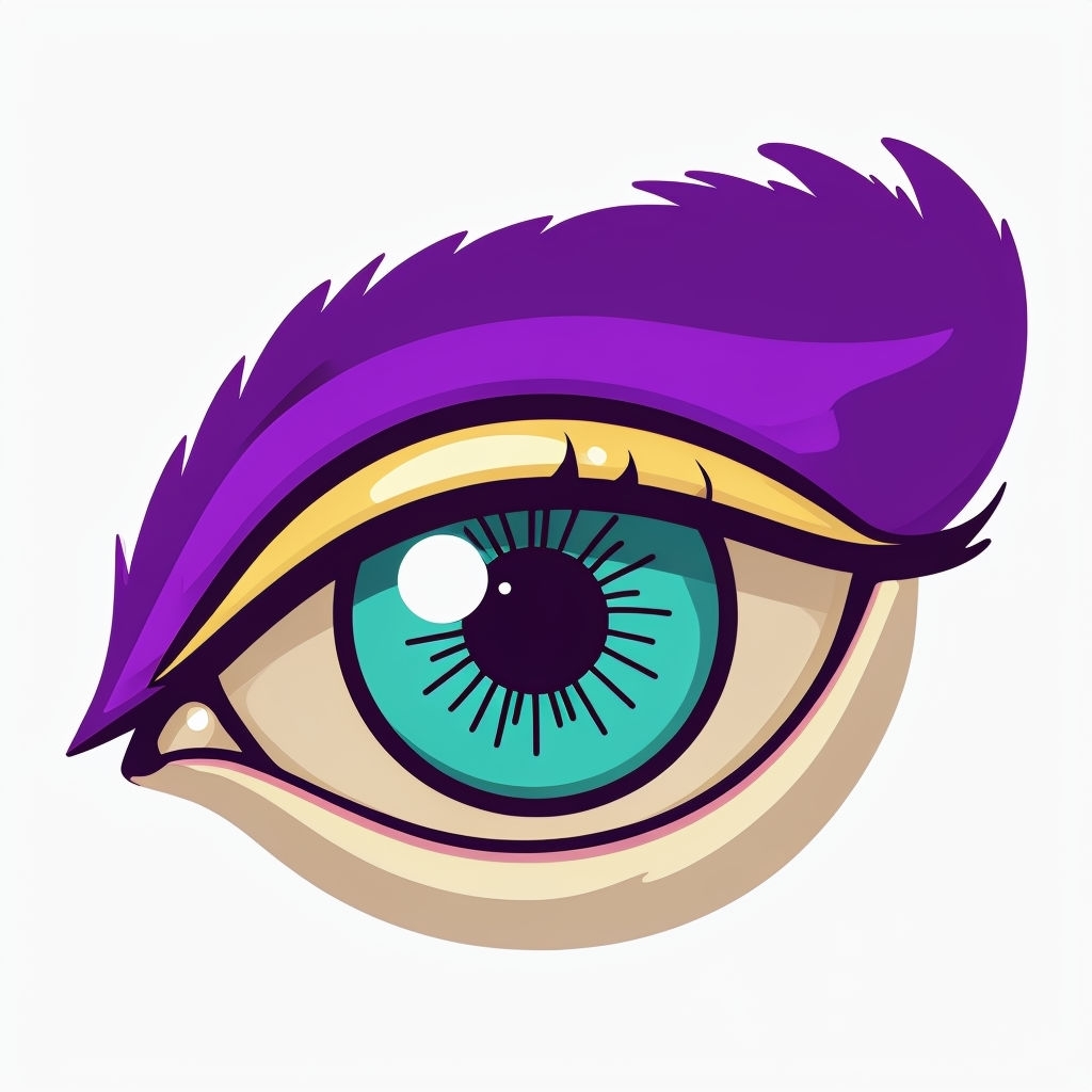 Vibrant Cartoon Eye Illustration with Purple and Teal Colors Sticker
