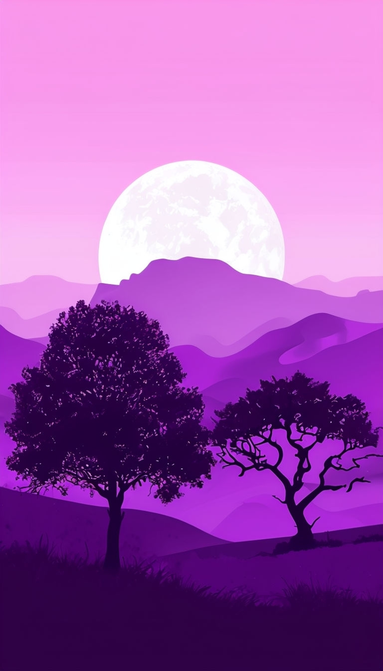 Serene Purple and Pink Dreamy Landscape Illustration Mobile Wallpaper