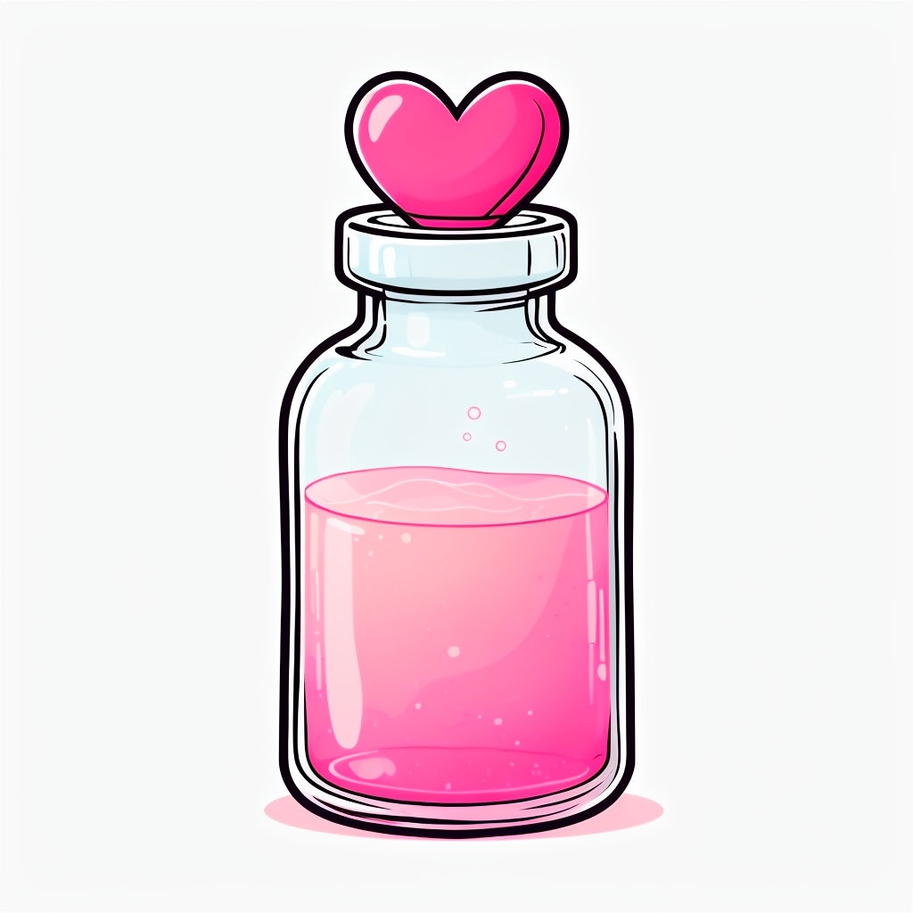 Charming Cartoon Heart-Shaped Bottle with Pink Liquid Sticker