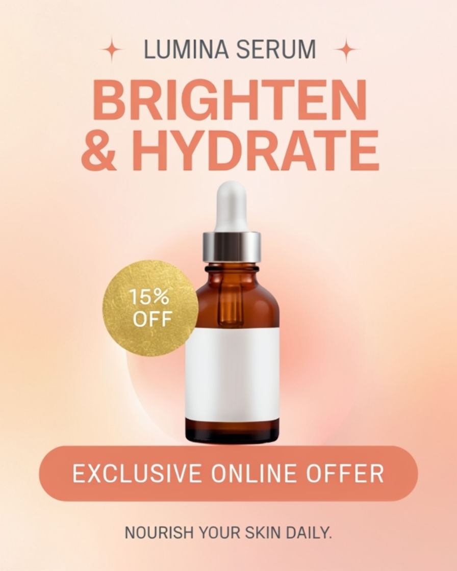 Elegant LUMINA SERUM Skincare Promotional Poster Design Ads