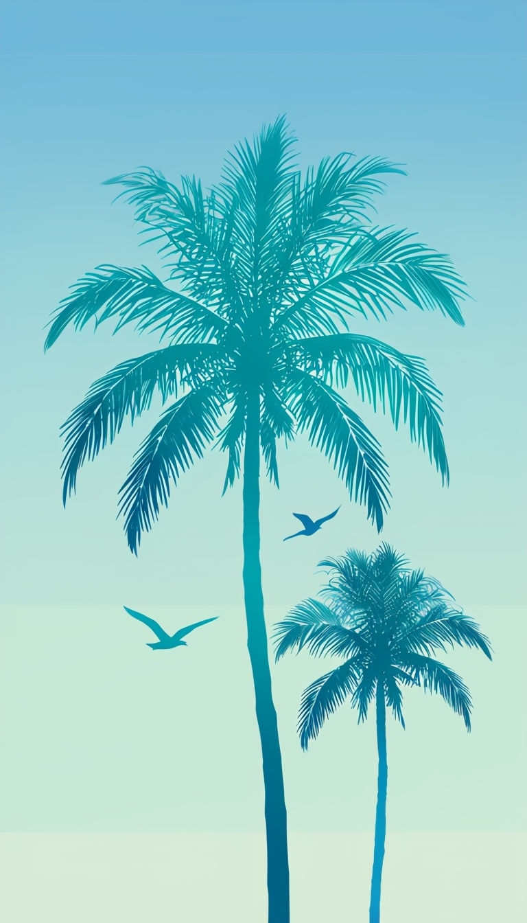 Serene Tropical Palm Trees Silhouette with Gradient Sky Mobile Wallpaper