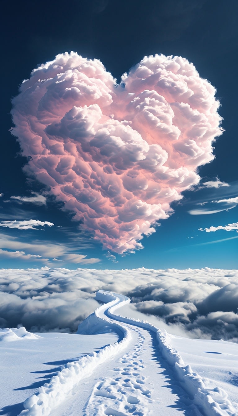 Surreal Winter Landscape with Heart-Shaped Cloud Mobile Wallpaper