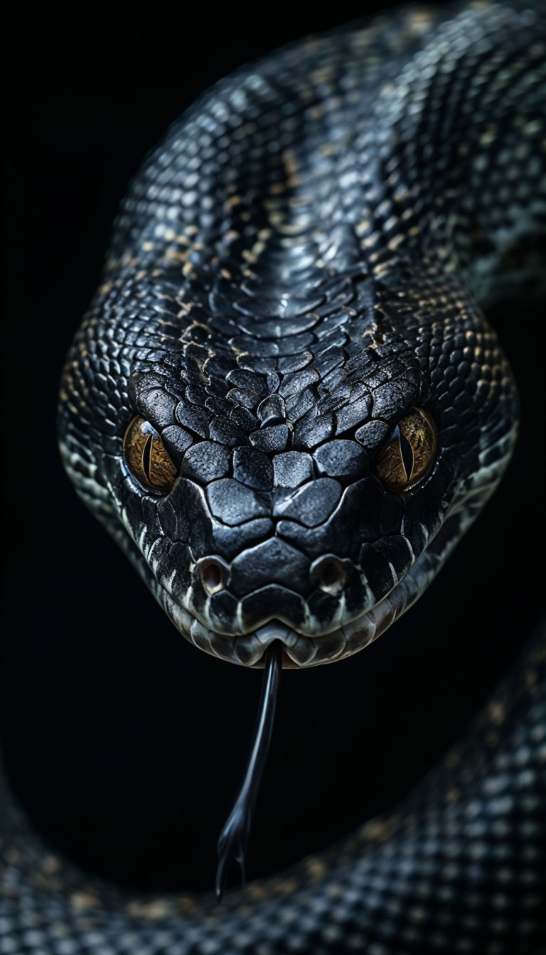 Close-Up Dark Charcoal Snake Head Photography Mobile Wallpaper